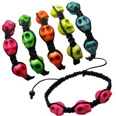 Howlite Neon Stone SKULL Bracelet.
