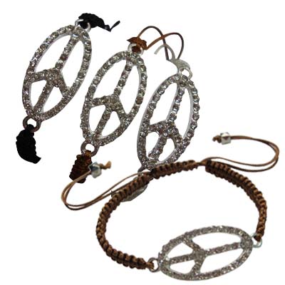 Oval Crystal Peace SIGN Pendant With Cord Bracelet