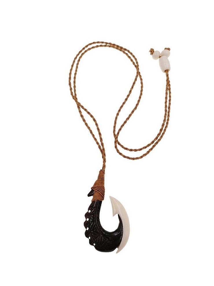 Sono Wood & Bone Fish Hook PENDANT Necklace.