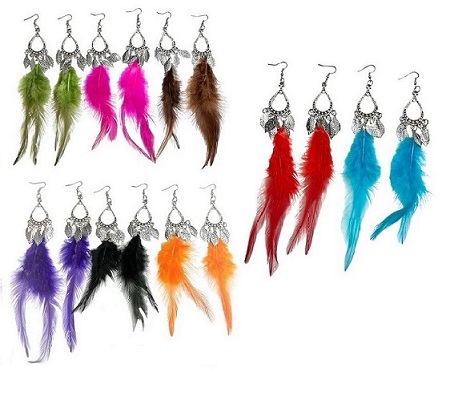 DANGLE Bohemian Style Feather With Leaf Earrings