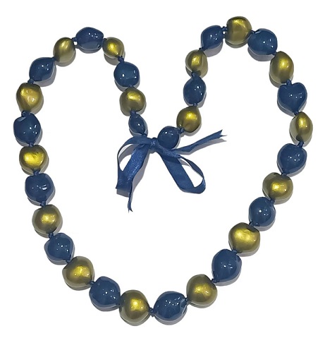 GOLD  & Navy Blue Kukui Nut Necklace