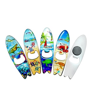 Metal Surf Board '' CALIFORNIA '' Bottle Opener Magnets