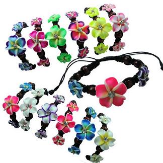 Crystal Fimo Flower  With Wood BRACELET