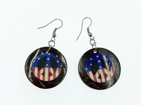 Peace Sign with USA Flag Coconut EARRINGS