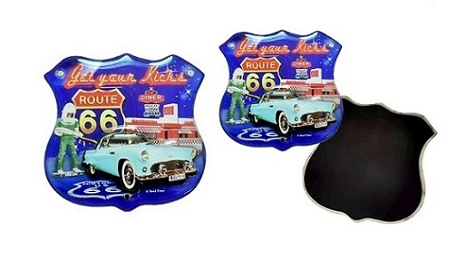 Vintage Classic Car and Diner with Wooden 3D ROUTE 66 Magnet