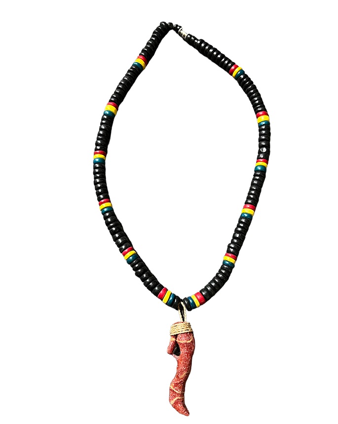 Rasta Coconut With Red Coral Shell Pendant NECKLACEs