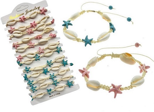 Cowrie Shell with Starfish Stone Wax Cord Adjustable Bracelets