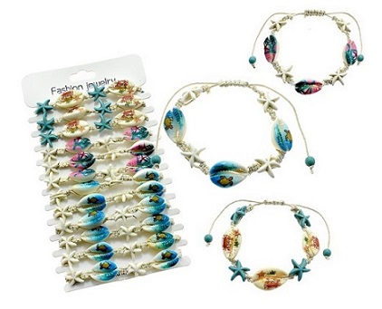 Printed Sea Life Cowrie Shell and Starfish Adjustable BRACELET