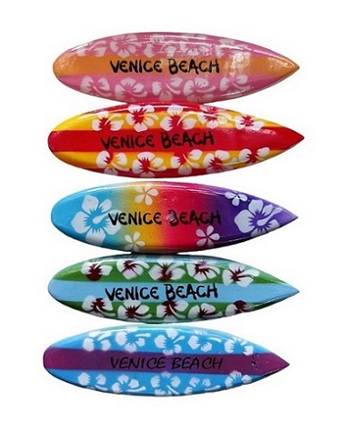 '' Venice Beach '' Hibiscus FLOWER with Surfboard Fridge Magnet