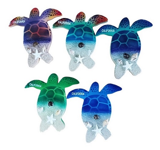 ''CALIFORNIA'' Wooden Turtle Shape With Sea Shell and Sand Magnet