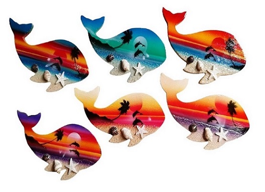 Wooden Dolphin Shape With Sea Shell and Sand Magnet