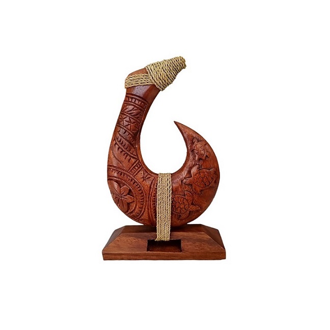 Wooden Carved Fish Hook with Stand