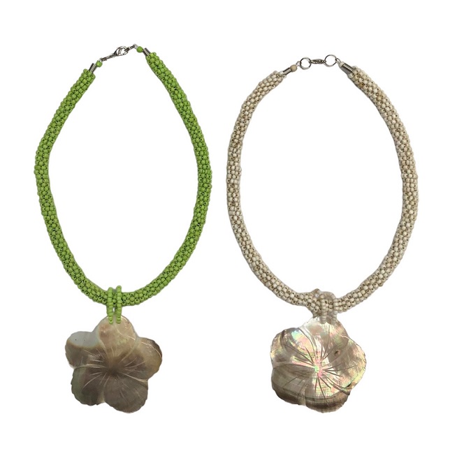Hibiscus FLOWER Shaped MOP Pendant Necklace