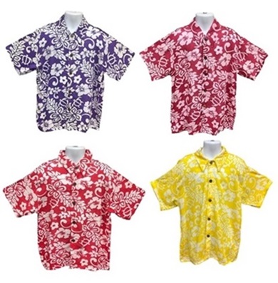 Classic Hibiscus HAWAIIAN Boy's Aloha Shirts Medium
