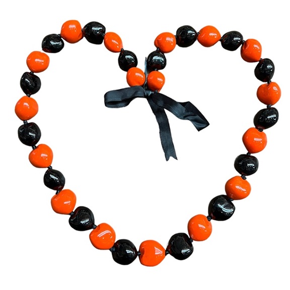 Orange and Black Solid Colors Kukui Nut Lei/Necklace