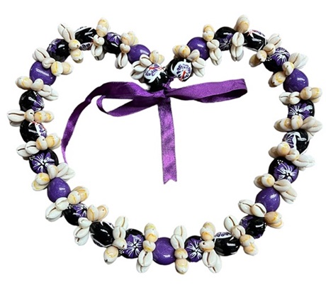 Cowrie Shell With Purple Hibiscus Turtle Kukui Nut Lei/Necklace