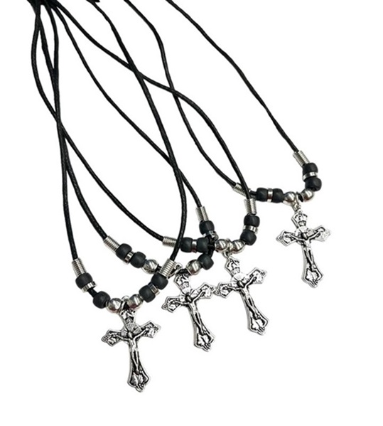 Crucifix Pendant Wax Cord NECKLACE