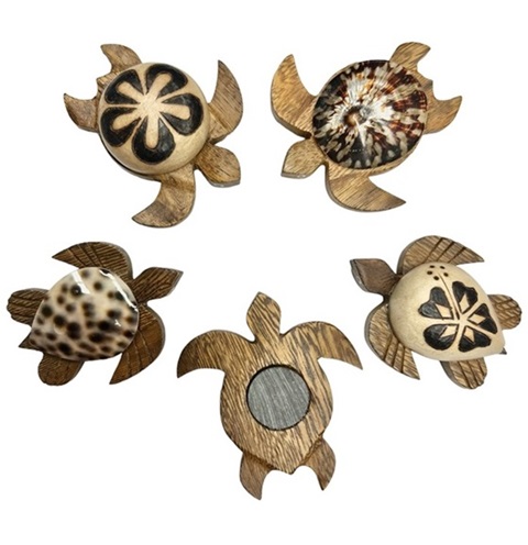 Wooden Turtle With Burn Design And Shell MAGNETS