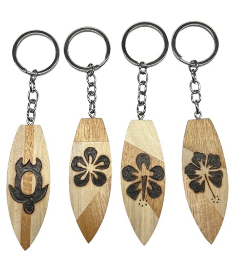 Wooden Surf Board With Burn Design  Key Chains