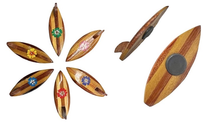 Wooden Hibiscus SURFBOARD With Fin Magnet