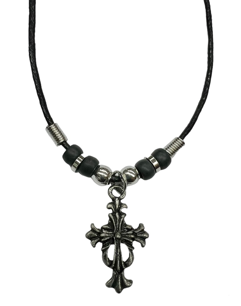 Black Gothic Cross Black Cord Pendant NECKLACE.