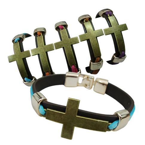 Cross  Pendant  Leather Bracelet