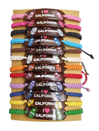 ''I Love CALIFORNIA'' Coconut Palm Tree and Surf Pendant Bracelet