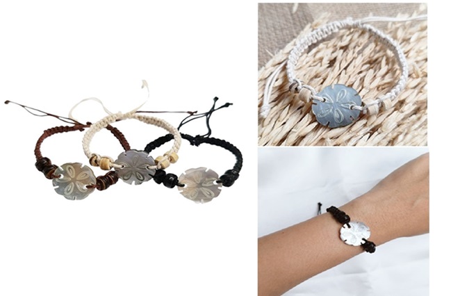 Sand DOLLAR  Shell Pendant Adjustable Bracelet