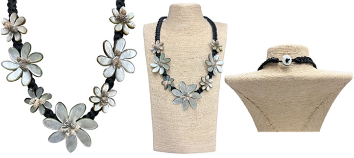 Carved Tiare Flower Mother Of Pearl Shell Pendant Necklace