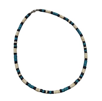 BLEACH, Turquoise, Black Heishi Coconut Barrel Lock Necklace
