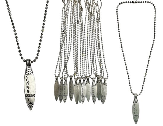 Stainless Steel Ball Chain With Surf Board  Pendant Necklace