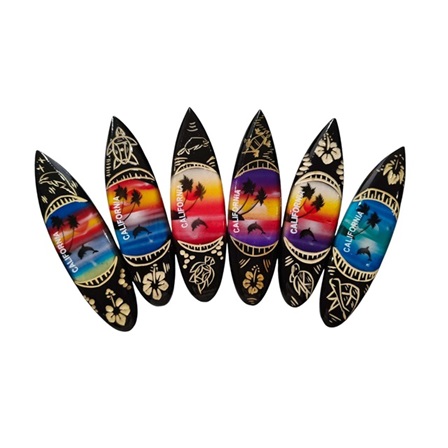 Hand Carved Spray Painted Surf Board Magnets-California