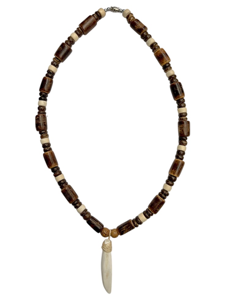 Coconut and BAMBOO Beaded Boar Tusk Pendant Necklaces