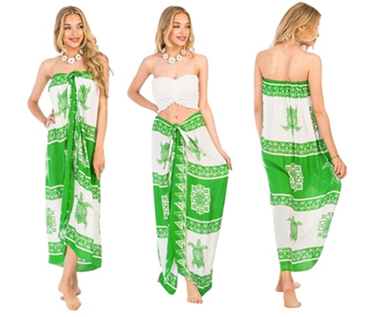 Turtle Pattern SARONG Dress-Green/White