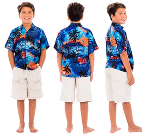 Sunset Blue and RED Aloha Boy's Shirt  L/XL