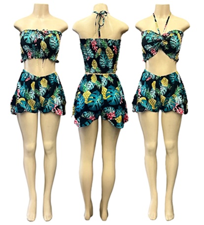 Tropical Print Elastic Top & SHORTS Set