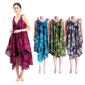 Tropical Floral and Leaves Print Summer Boho DRESS