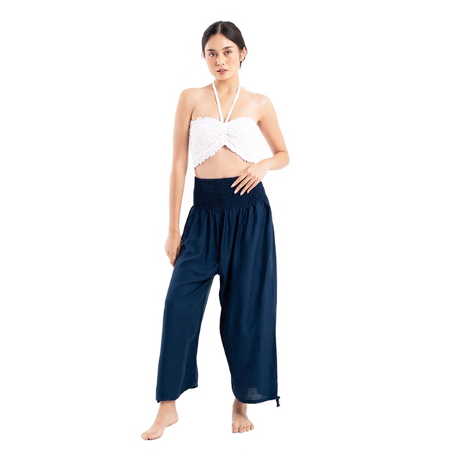 Casual Women Solid Color Elastic Waist Anklet Tie Yoga PANTS