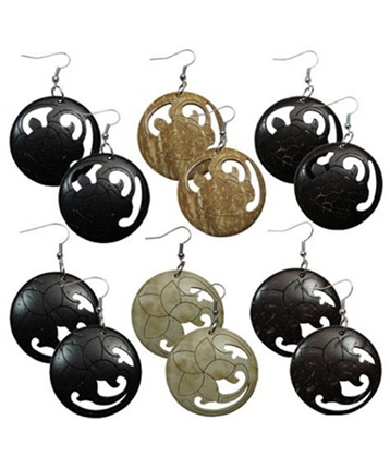 Carved Coconut EarringS-FlowerS & TurtleS