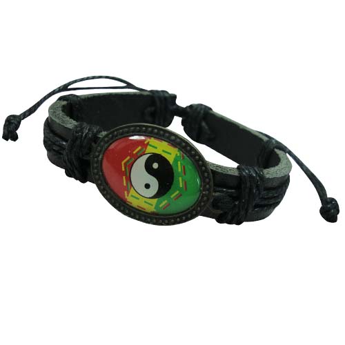 LEATHER Yin Yang Rasta Bracelet