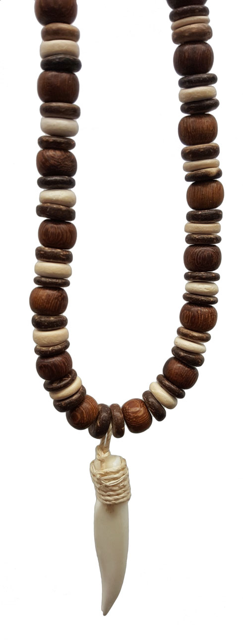 Coco & Wooden Beads NECKLACE With Real Buffalo Horn Pendant