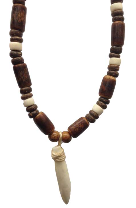 Coco Bead NECKLACE with Boar Tusk Pendant