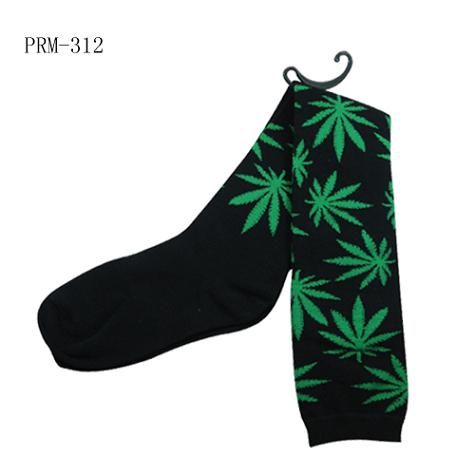 Green Leaf on Black Knee High SOCKS