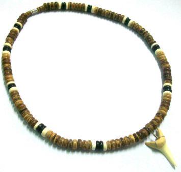 Tiger Black & White Coconut With RESIN Shark's Tooth Necklace