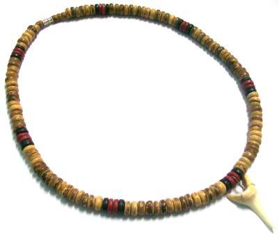 Maroon Black Tiger Coconut With Resin Shark's Tooth Necklace
