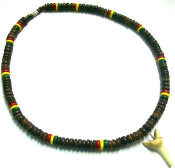 Rasta Brown Coconut With Shark's Tooth Pendant NECKLACE