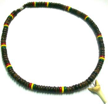 RASTA Brown Coconut With Shark's Tooth Pendant Necklace