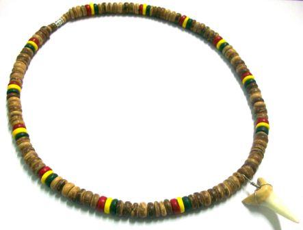 Rasta Tiger Coconut With Shark's Tooth PENDANT Necklace