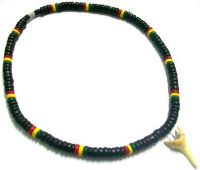 Black Rasta Coco With Resin Shark's Tooth Necklace