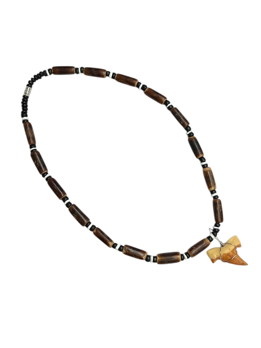 BAMBOO Clam Shell With Real Fossil Sharks Tooth Pendant Necklace